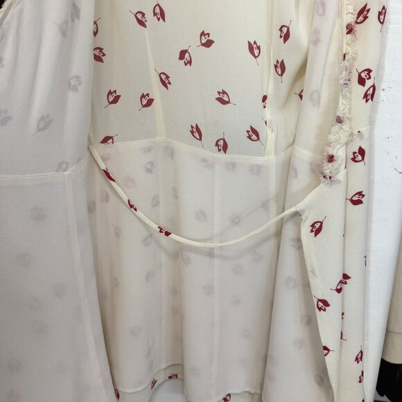 Reformation Wrap Dress Womens S Cream Red Floral Frayed Trim Viscose Short Sleev - Picture 4 of 6